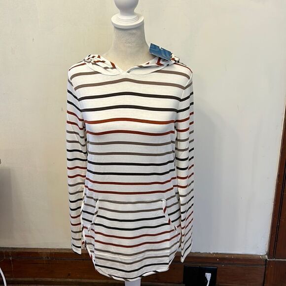 Market & Spruce rust green striped hooded long sleeve sweatshirt Size XS New - Picture 1 of 9